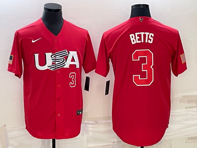 Men 2023 World Cub USA #3 Betts Red Nike MLB Jersey5
